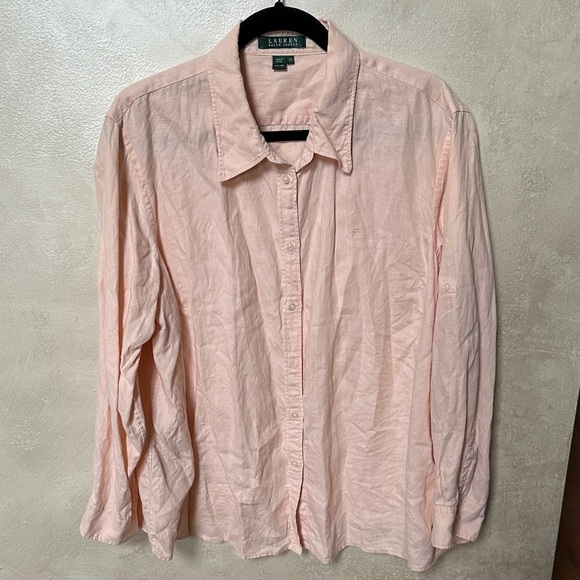 Lauren Ralph Lauren Tops - Lauren Ralph Lauren Peach Linen button down size 2x